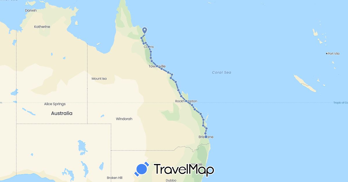 TravelMap itinerary: cycling in Australia (Oceania)