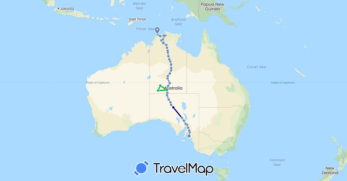 TravelMap itinerary: driving, bus, cycling in Australia (Oceania)